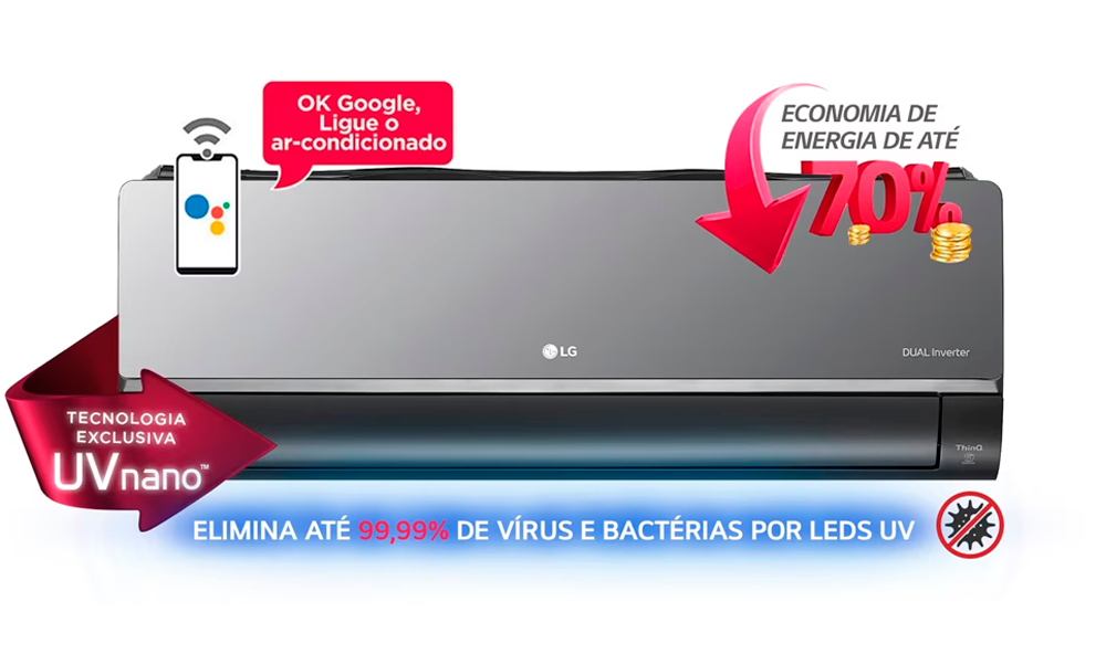 Ar-Condicionado Split LG Dual Voice Artcool UV Nano Inverter 12.000 BTUs Quente/Frio 220V